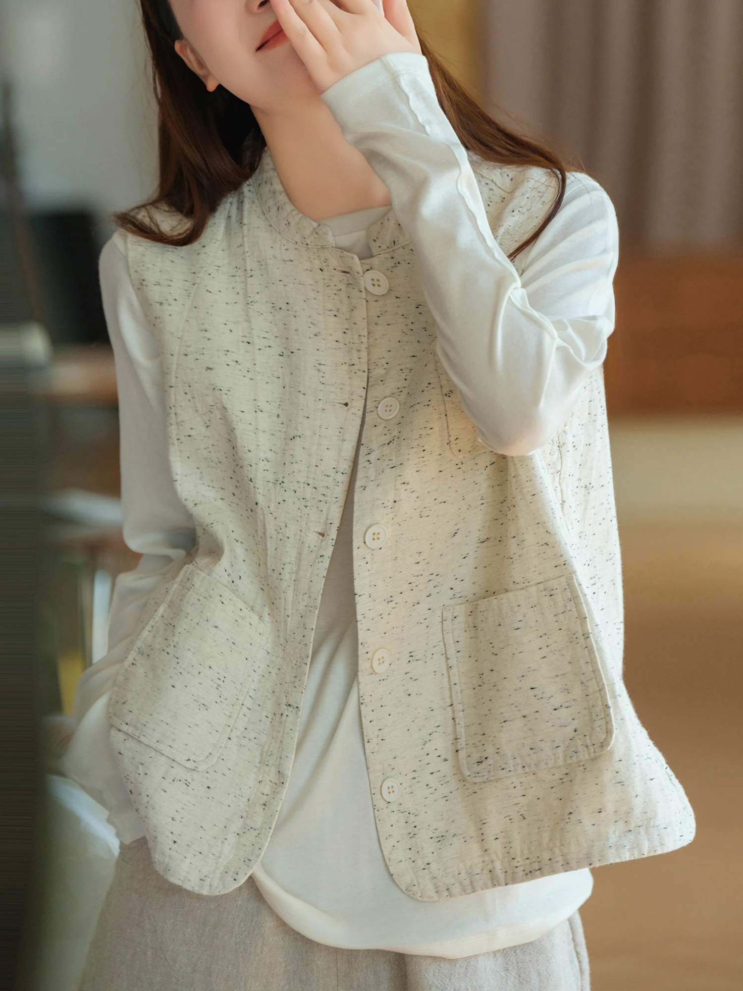 Slimming Linen Cotton Blend Vest with Multiple Pockets by Little Ear Casual Style Standard Fit Breathable Comfortable for Dai...
