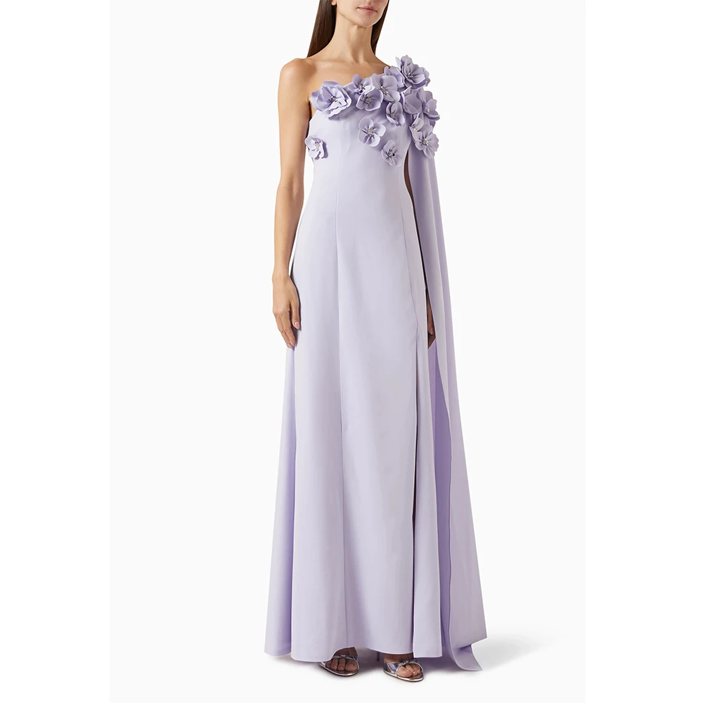 

Dream Purple Elegant Evening Dresses Jersey for Floor-Length One-Shoulder Prom Dress A-line Flower Vestidos De Fiesta Customized