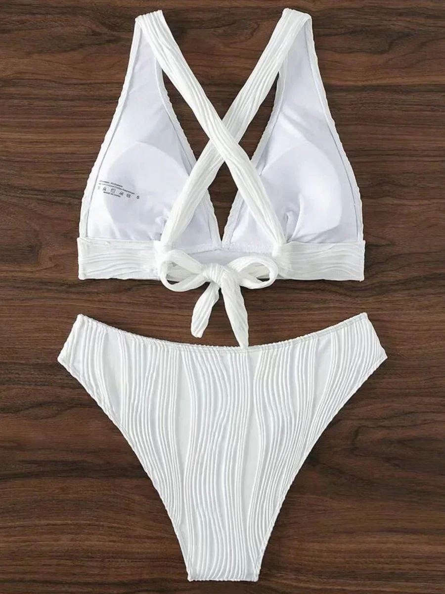 2025 Wrinkled Crinkled Bikini Women Swimwear Female Swimsuit Two-pieces Bikini Set High Cut Bathing Suit Swim Beach Wear Lady