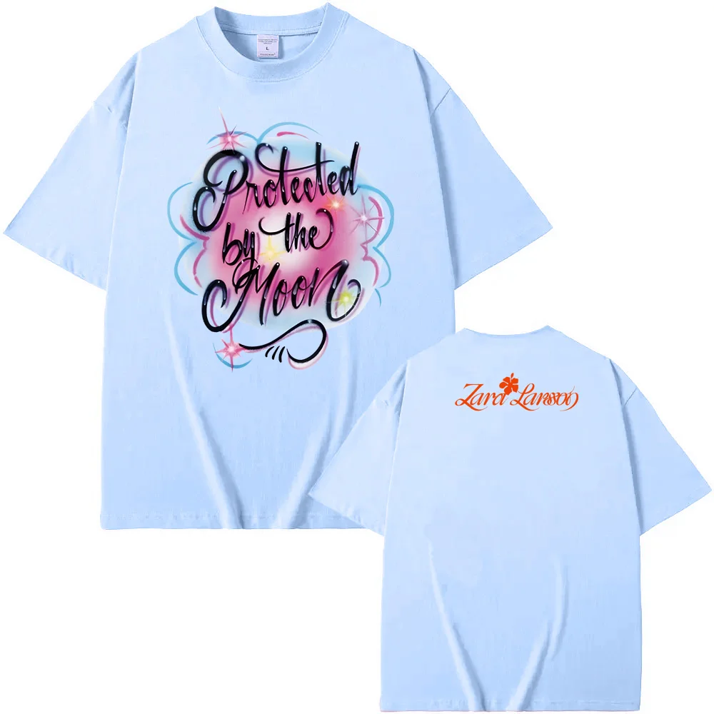 Zara Larsson-محمية من القمر الطفل الضلع تي شيرت الصيف المغني نفس النمط تي شيرت الكورية نمط جودة عالية 100% ملابس علوية من القطن