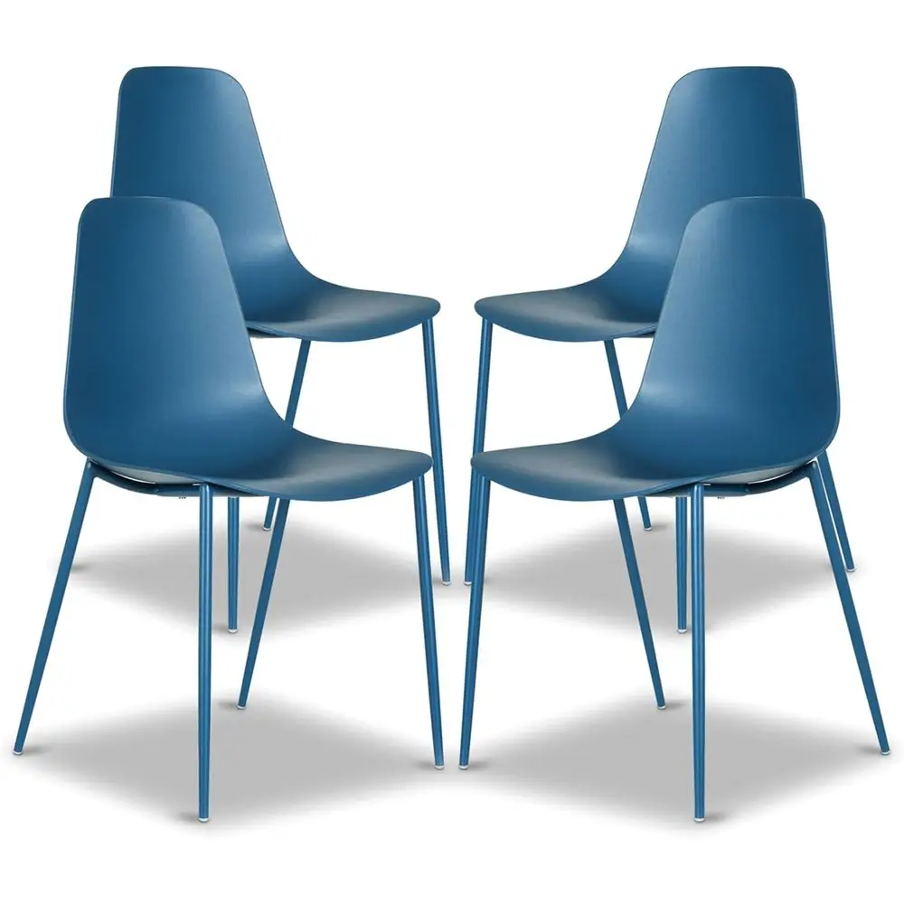 

Set of 4 Plastic Dining Chairs with Metal Legs - Indoor/Outdoor Use - Lago Blue