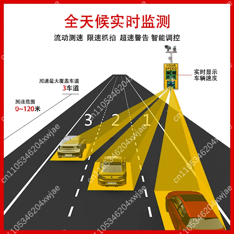 Solar Powered Radar Speed Feedback Sign, Traffic Speed Monitor System with Waterproof Shell for Road Safety Warning