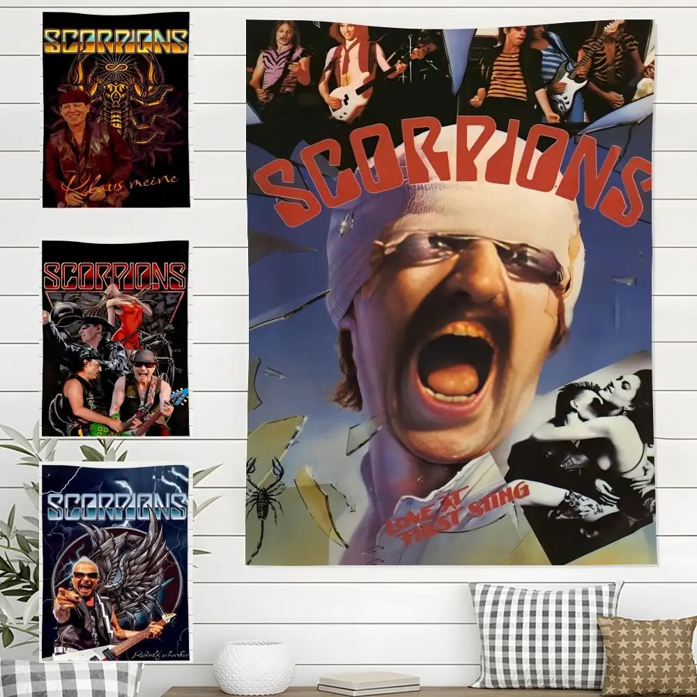 

S-Scorpions Band Rock Cool Tapestry Custom Living Bedroom Party Dormitory Interior Wall Bohemian Decoration Attached Clip
