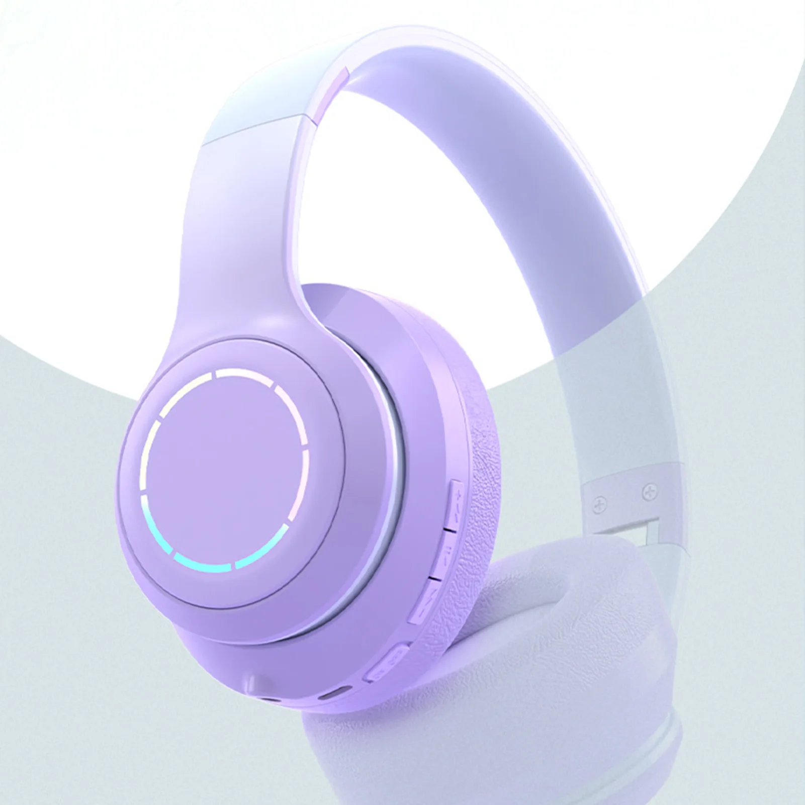 Cuffie Bluetooth universali con cancellazione del rumore dei bassi pesanti Cuffie wireless pieghevoli a colori sfumati con luce per telefono portatile