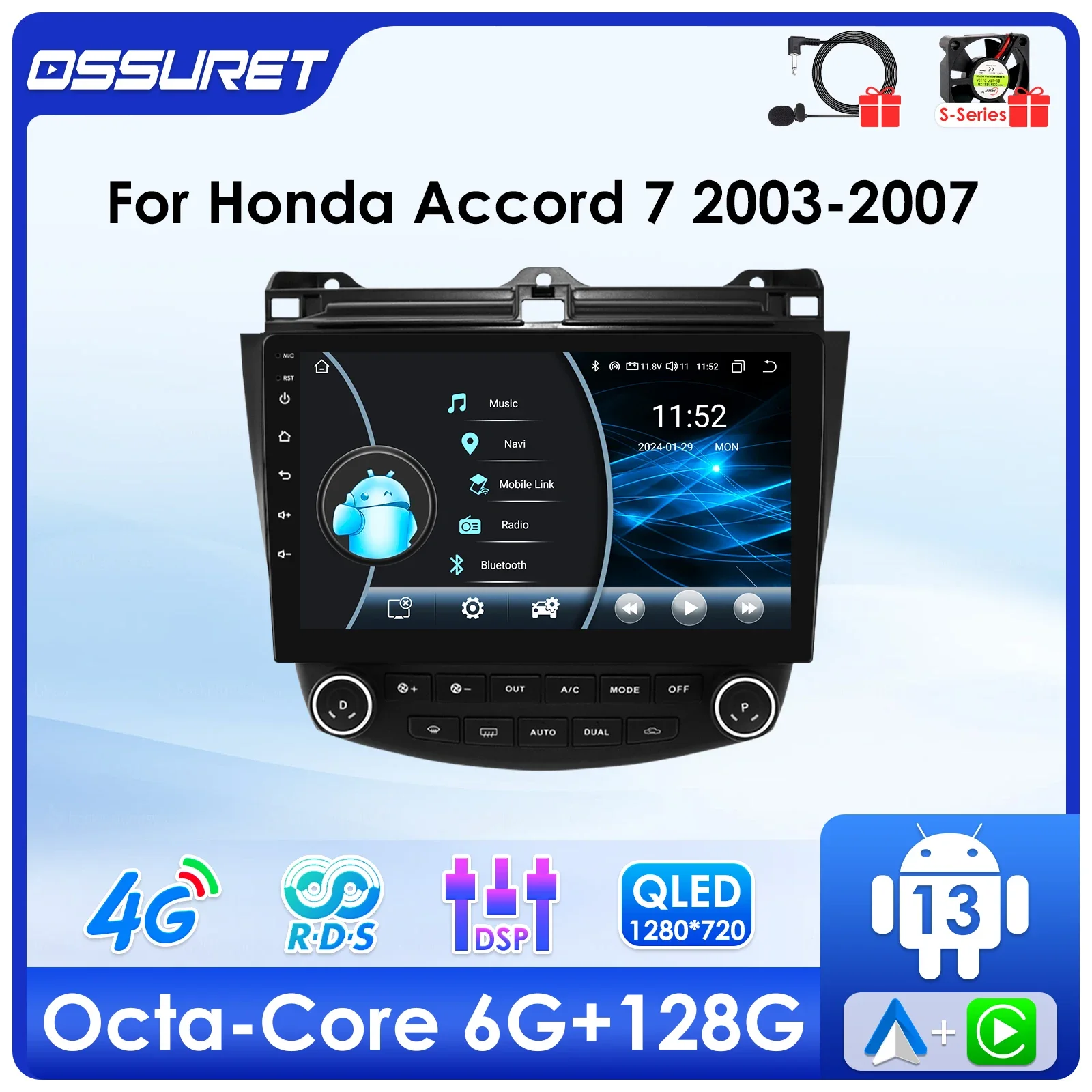 

6G 128G Android 13 Авторадио для Honda ACCORD 7 2003-2007 мультимедийный видеоплеер GPS навигатор Carplay 4G Автомобильная интеллектуальная система SWC