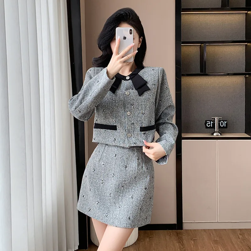 High Quality French Small Fragrance Two Piece Set Women Outfit Fashion Sweet Jacket Coat + Skirt 2 Piece Suits Conjuntos Cortos