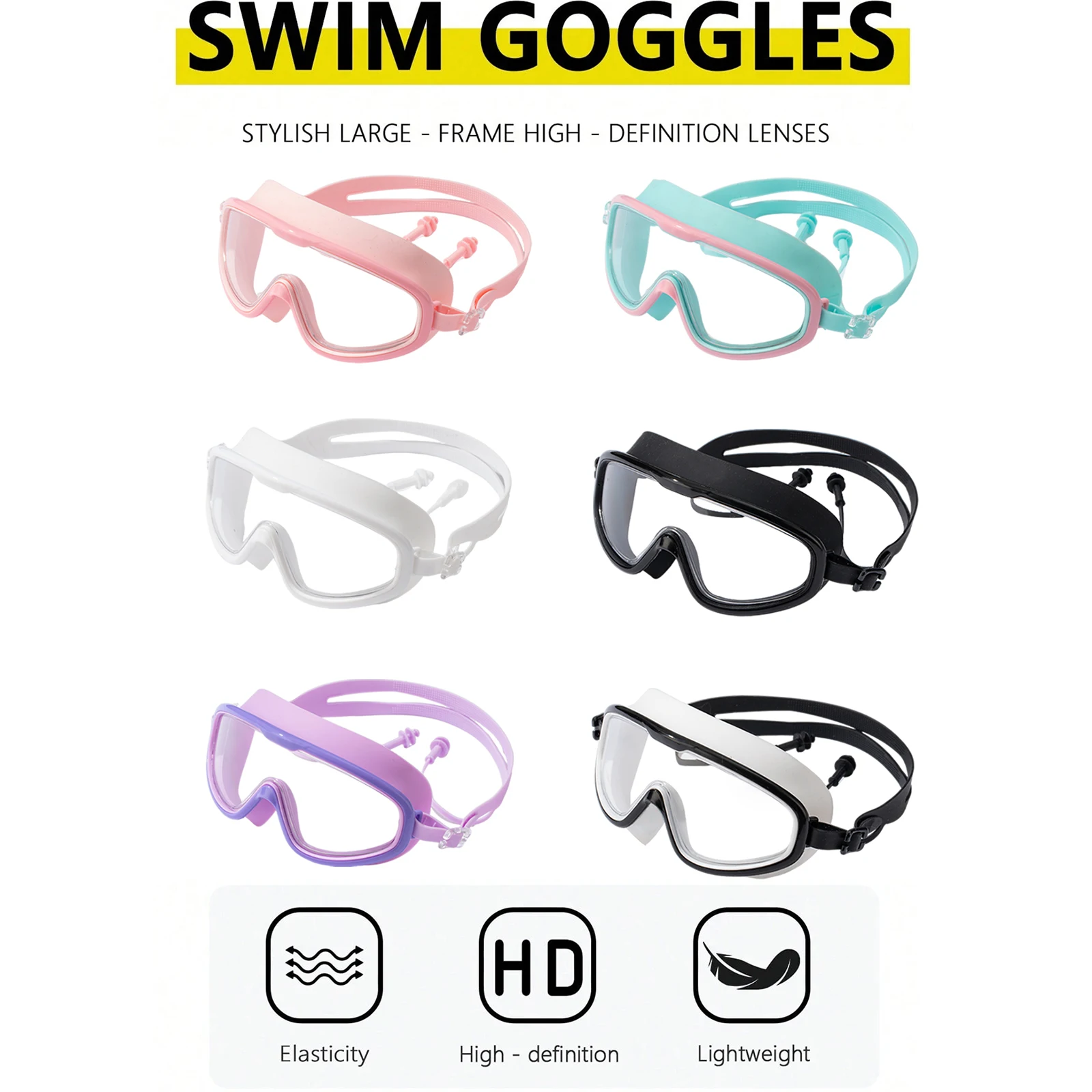Mode étanche Anti-UV large Vision grand cadre Silicone lunettes de plongée lunettes de natation lunettes de natation lunettes de natation