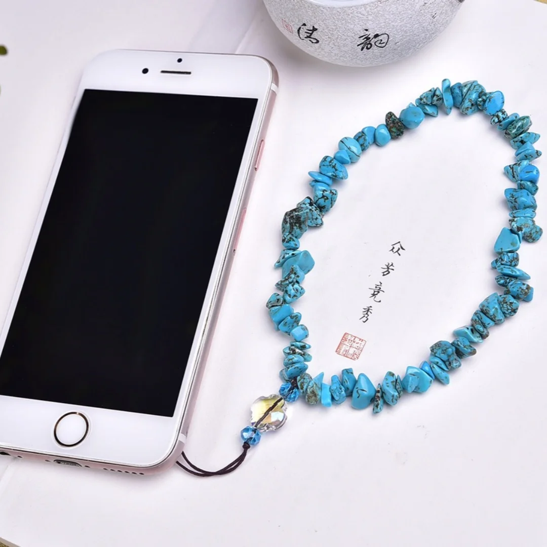 1pc Crystal mobile phone chain, natural Blue Turquoise mobile phone chain, Anti-lost pendant for mobile phone accessories