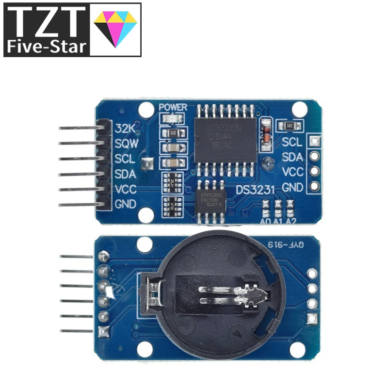 TZT DS3231 AT24C32 IIC Module Precision Clock Module DS3231SN Memory Module Real Time Module 3.3V 5V For Raspberry Pi