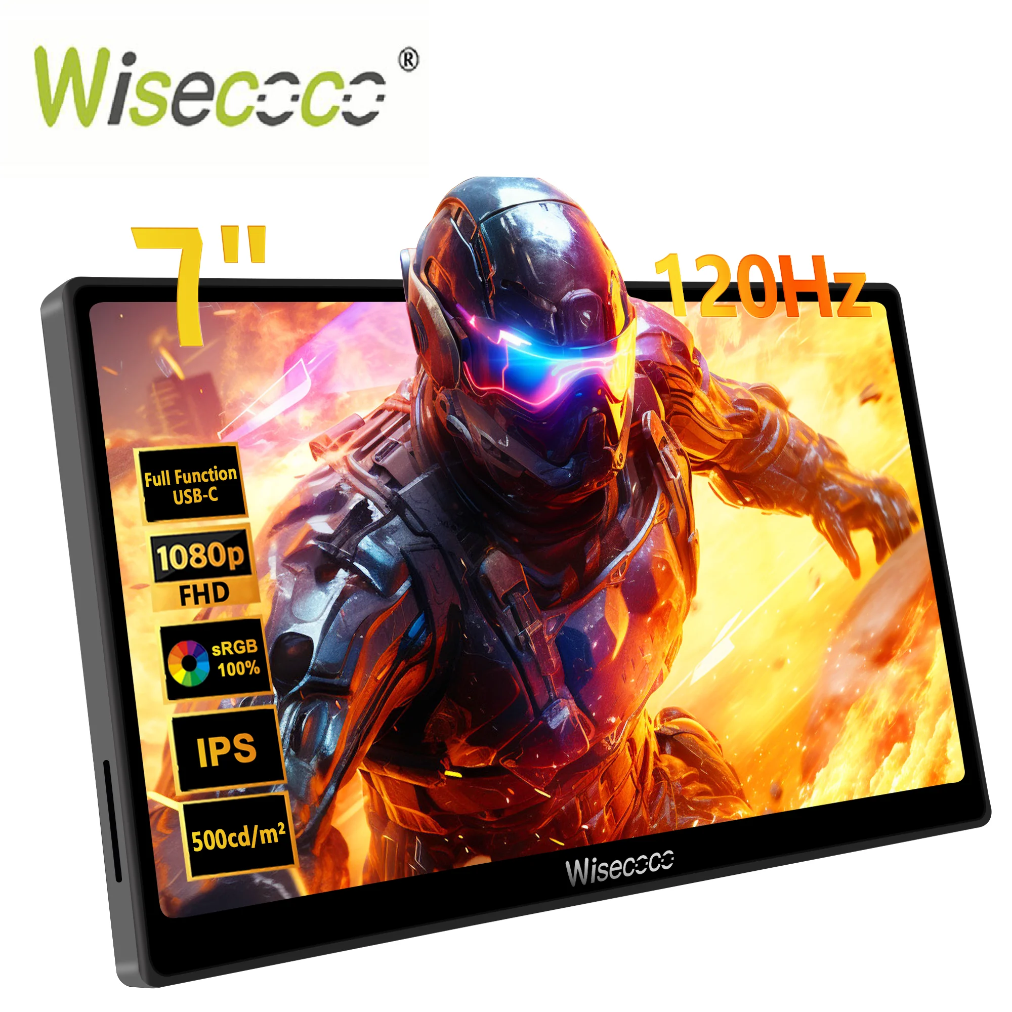 Wisecoco 7 Inch 120Hz Touch Monitor FHD 1920x1080 IPS Dual Player Gaming Second Screen Handheld Console Display For Switch Xbox