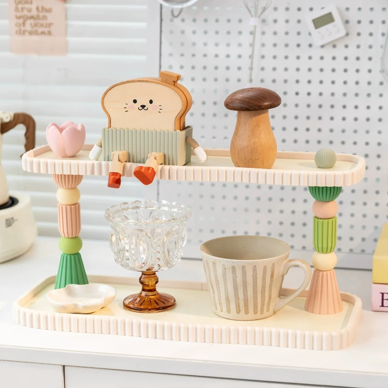 Colorful Cream Cup Holder for Kitchen Sideboard Storage Organizer Workstation Cosmetic Perfume Display Home Desktop Shelf Decor