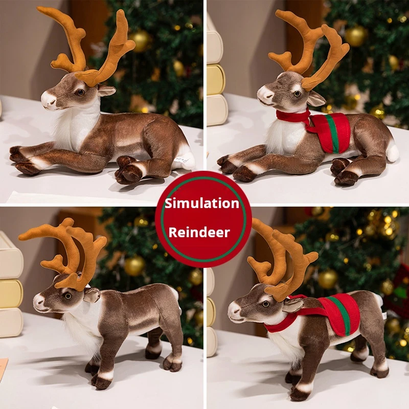 Merry Christmas New Year Decor Simulation Reindeer Plushie Doll Soft Realistic Xmas Elk Kid Toy Home Deco for Girl Festival Gift