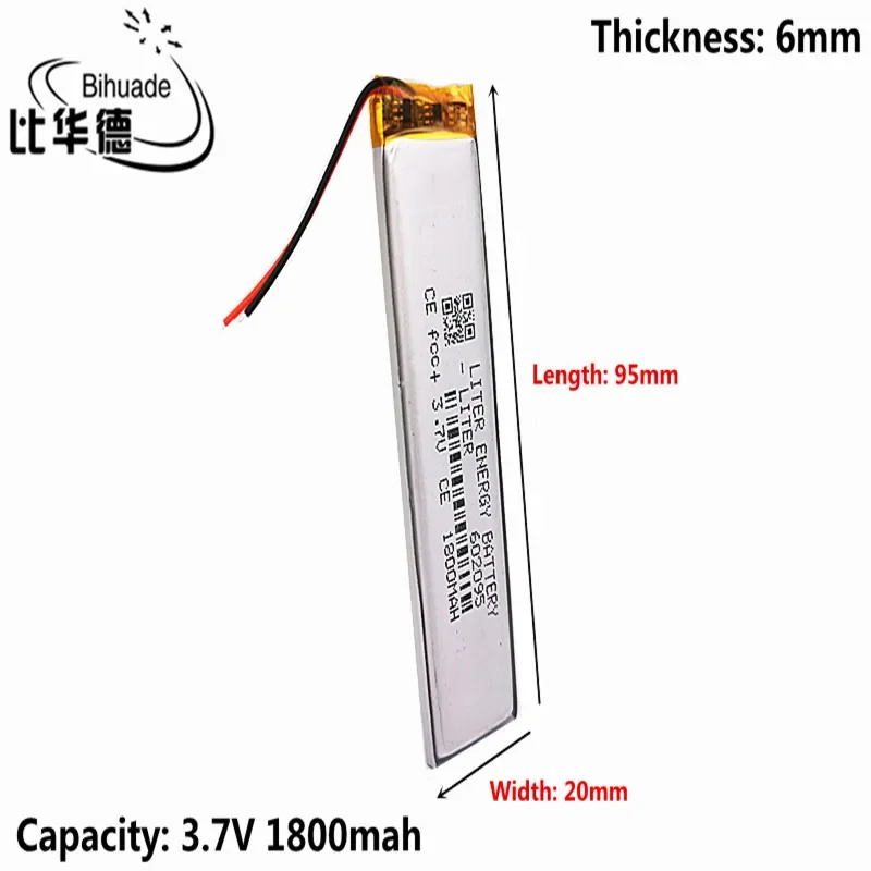 3.7V 1800mAh 602095 Lithium Polymer Li-Po Rechargeable Battery For Electrograph PDA Portable Speaker toys