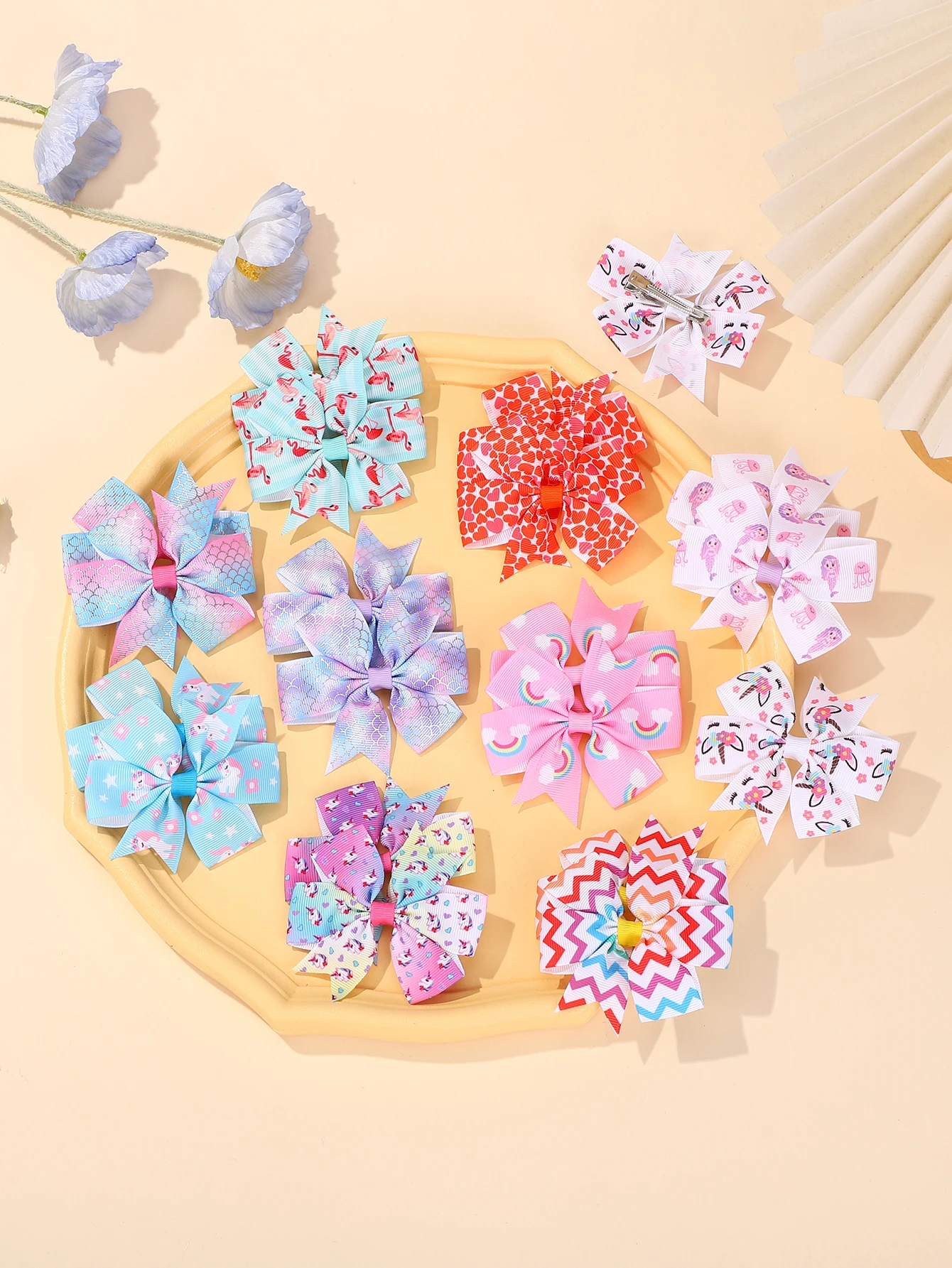 

20pcs 3'' Printed Flower Hair Clips for Baby Girls Handmade Ribbon Kids Bows Hairpin Bowknot Barrettes Headwear Hair Accessories