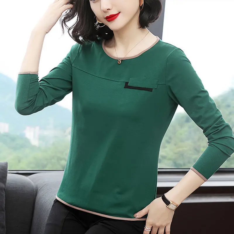 New Spring and Autumn Women\'s Solid Colors O-Neck Long Sleeve Loose Pullovers Classic Trendy Casual Comfortable All-match Tops