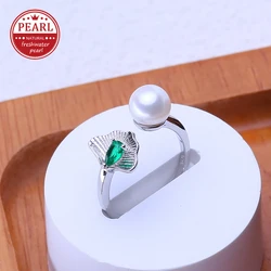 FENASY Trendy Green Stones Emerald 925 Sterling Silver Party Ring Natural Freshwater white Pearl Rings For Women Wholesale