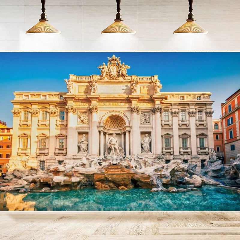 Fountain Photography Backdrop White Building Blue Water Rome Lanscape World Famous Landmark For Home Decor Live Background Wall