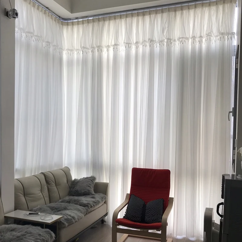 Luxury Korean Princess Lace Sheer Curtains for Living Room Bedroom Window Translucent Nontransparent Drapes Custom Tulle