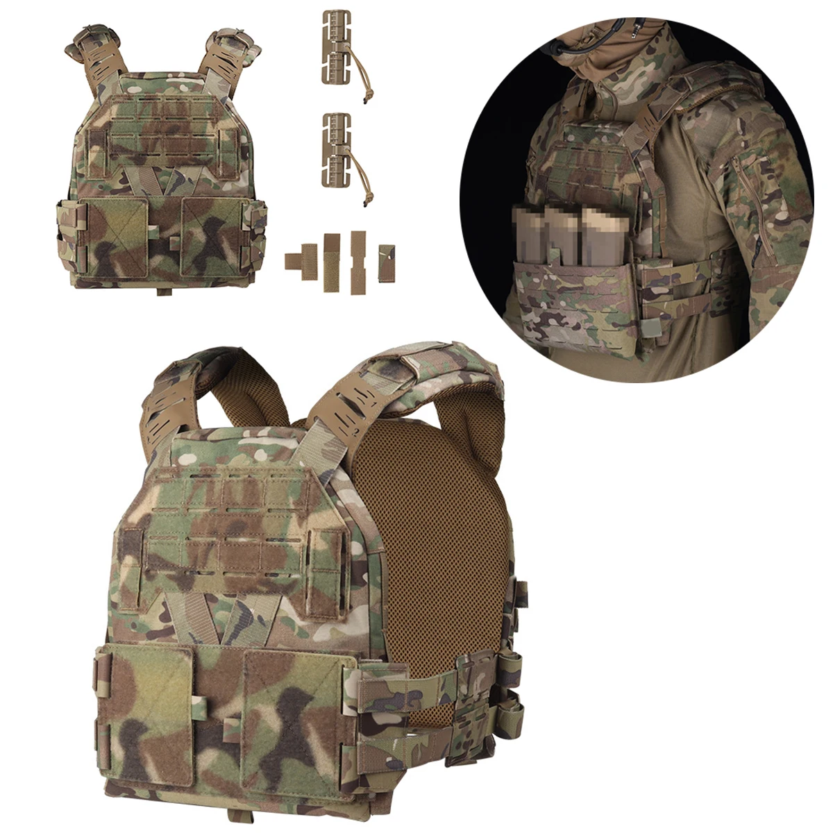 Camo Quick Release Vest, Airsoft Paintball Breathable Expandable Tactical Vest, Adjustable MOLLE Protection System Vest