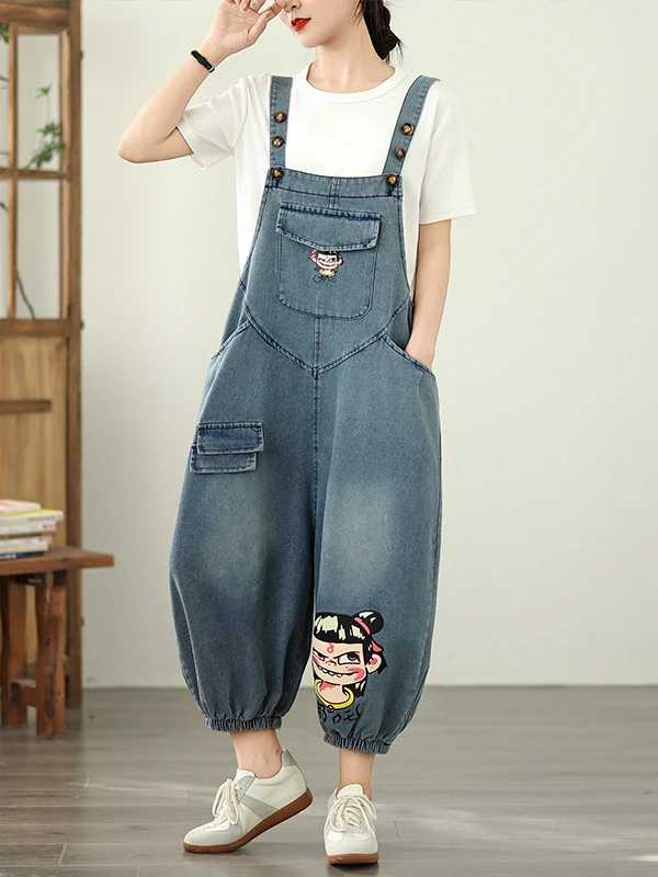 

Women's Denim Overalls 2025 New Summer Loose Casual Faion Versatile Stier Seven-Quarter Pants Slimming Effect