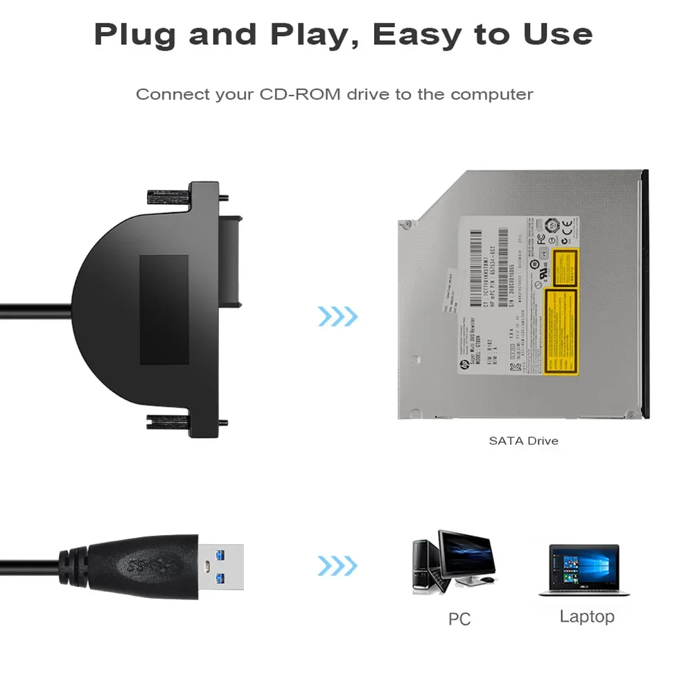 Kabel USB 2.0 SATA Kabel adaptera sterownika optycznego Kabel napędu CD/DVD-ROM do laptopa PC Notebook