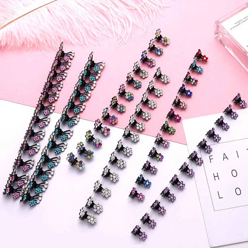 6pcs Crystal Rhinestone Hair Clips Small Clip Women Headwear No-Slip Metal Hairpin Sweet Girl Glitter Hair Claw Hair Accessories