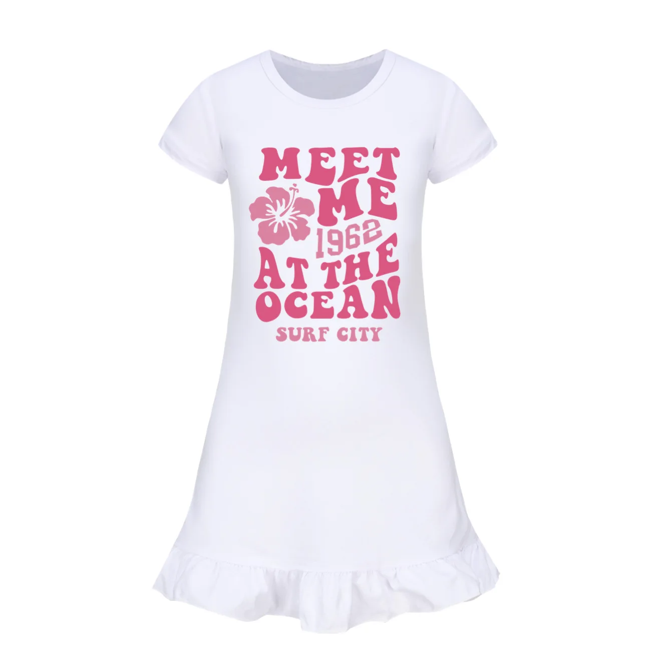 Meet Me 1962 At The Ocean Surf City Dress Girls Nightdress Clothes Pajamas Clothing Short Sleeve Nightgown Dress Kids Sleepwear