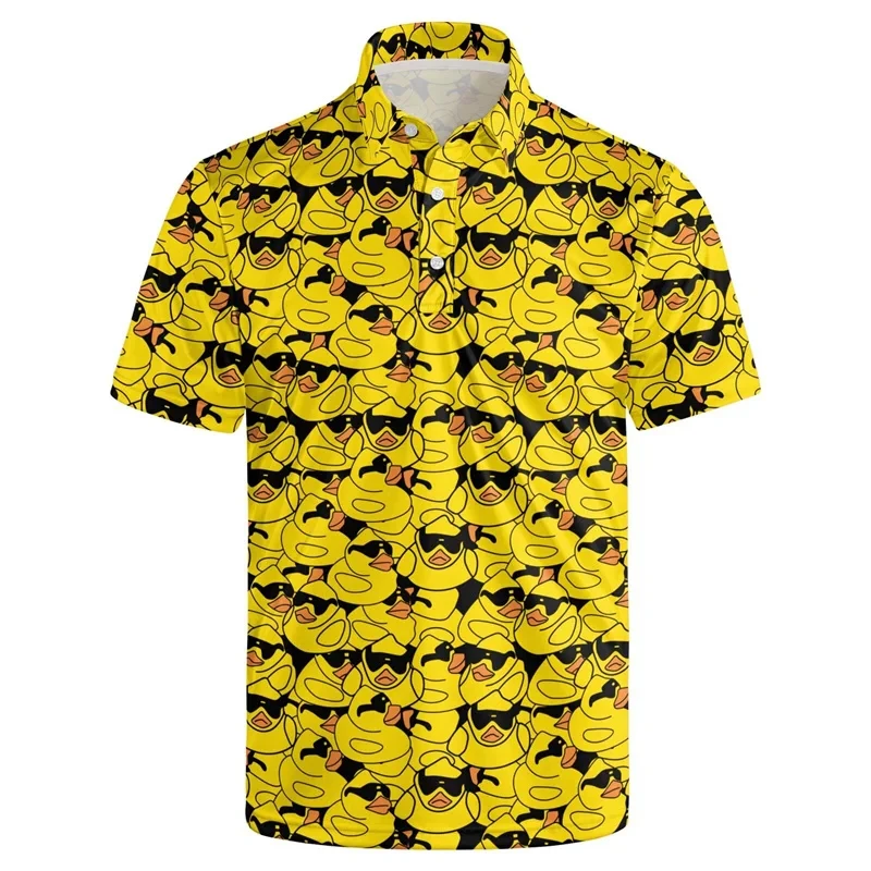 New Design Duck 3D Print Polo Shirts For Men Clothes Harajuku Short Sleeve Funny Animal Little Yellow Duck Button Shirt Tops