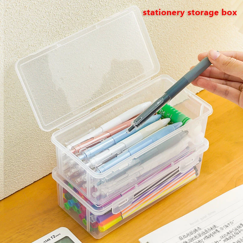 1PC Large Capacity Plastic Pencil Box Stackable Translucent Clear Pencil Box Office Supplies Storage Organizer Box