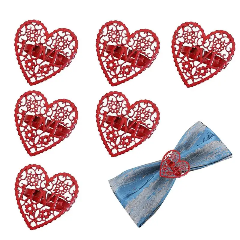 Artificial Rose Flower Napkin Ring Buckle Tissue Ring Holders Heart Shape Napkin Rings 6pcs Napkin Holder Wedding Valentine Day