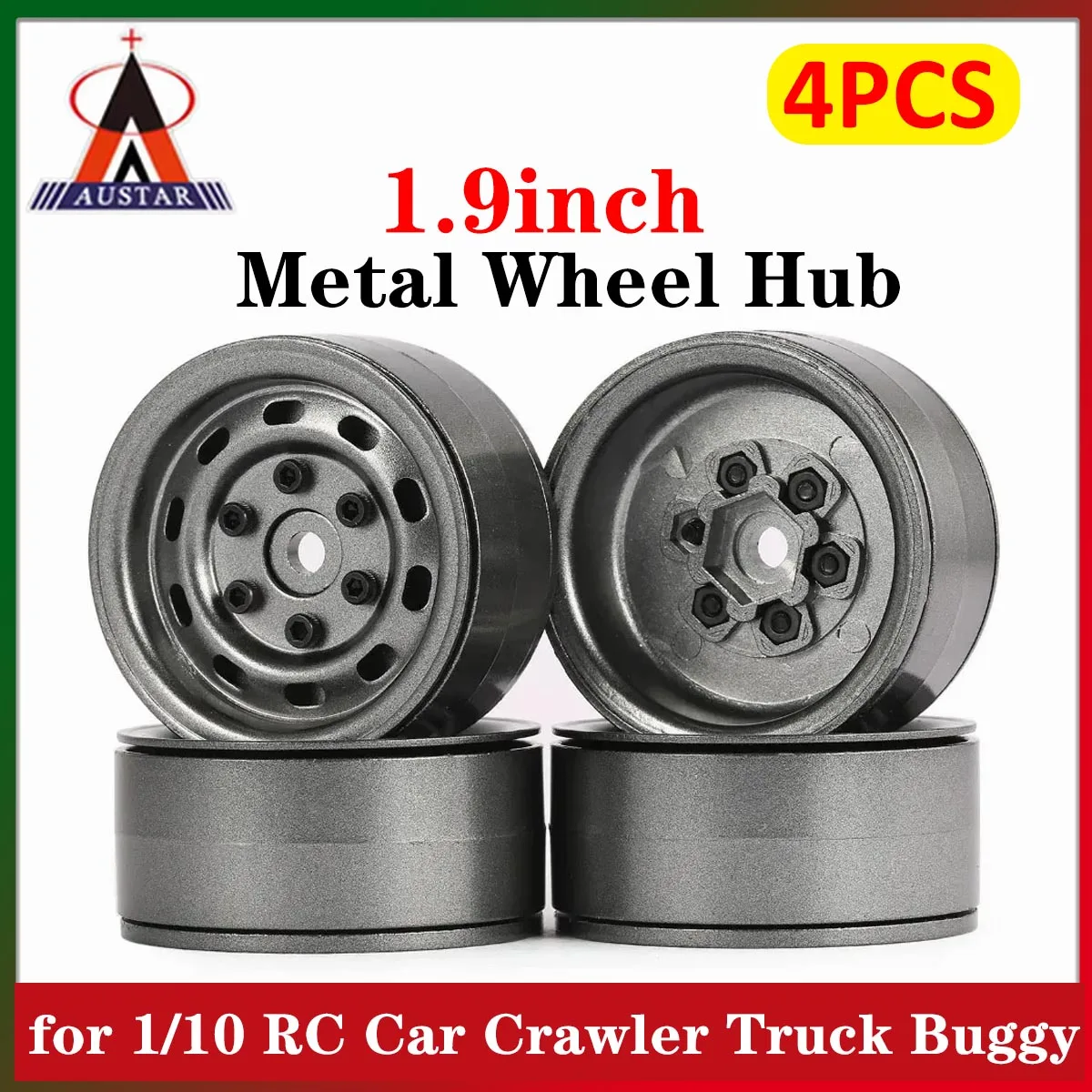 ชุดดุมล้อโลหะขนาด 1.9 นิ้ว 4 ชิ้น สำหรับรถบังคับวิทยุ 1/10 RC Car Crawler Truck Buggy Axial Traxxas SCX10 RC4WD D90 CC01 Rock อุปกรณ์อัพเกรด