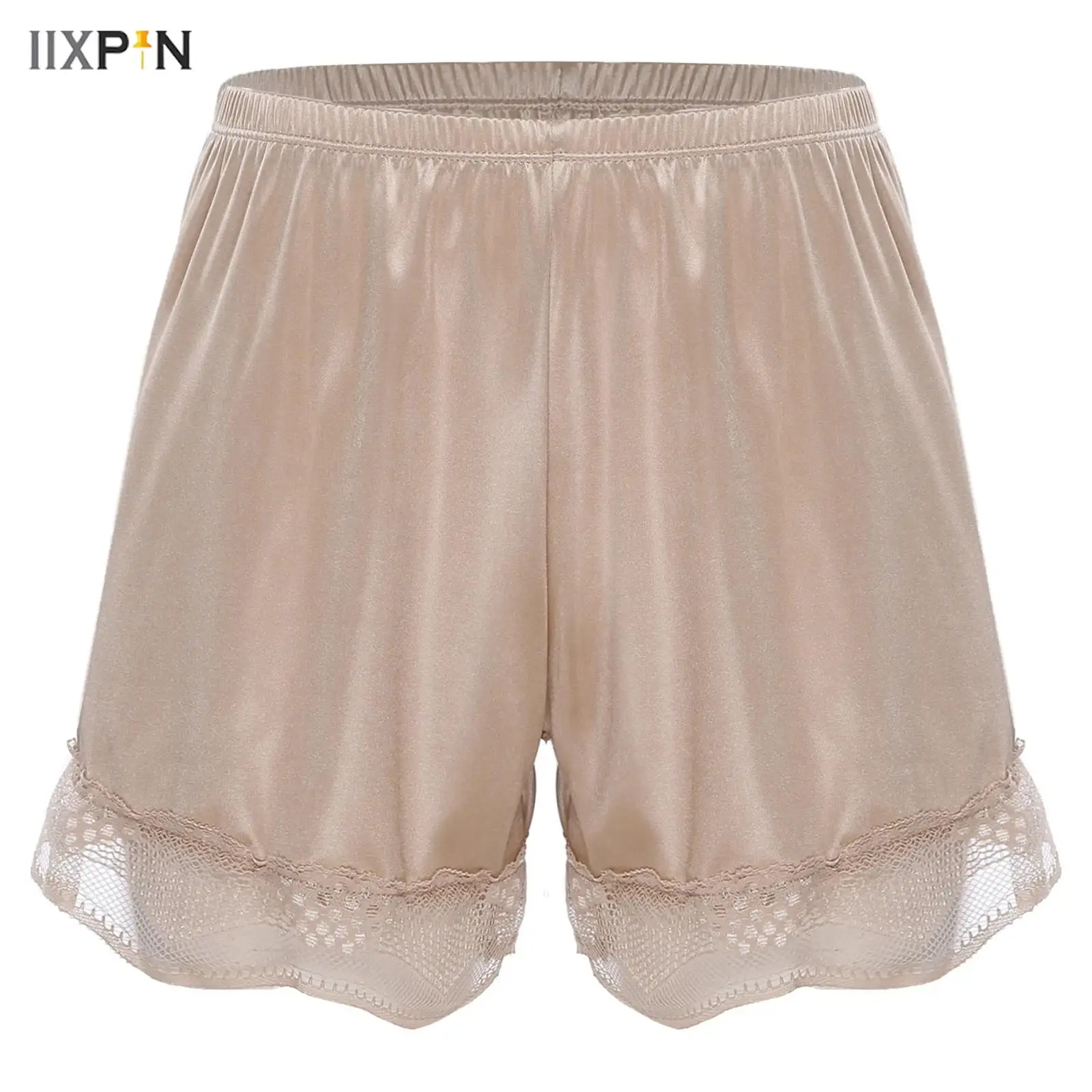 

Womens Smooth Lace Trim Satiny Safety Shorts Pajamas Elastic Waistband Loose Slip Shorts Pants Jk Skirt Pettipants Sleepwear