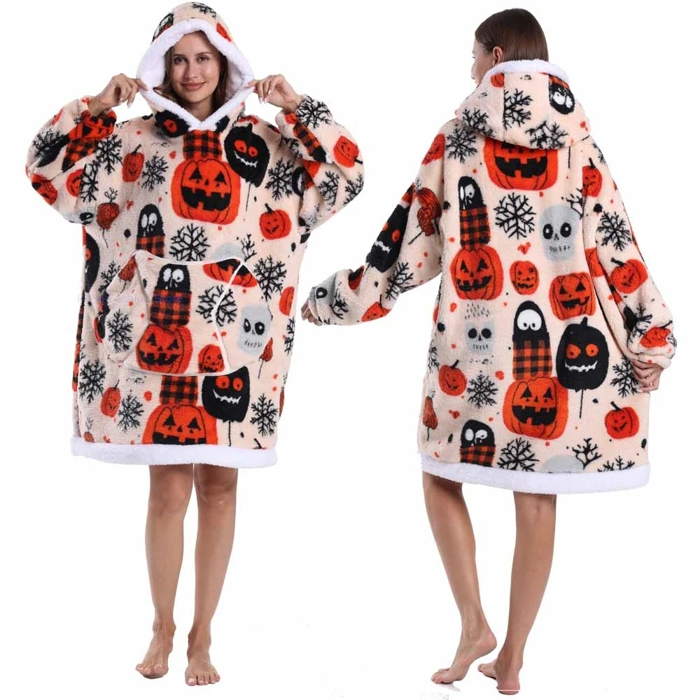 Sweater Hoodie Berukuran Besar Motif Hewan untuk Wanita, Jubah Tidur Bulu Lembut untuk Dewasa, Cocok untuk Natal, Musim Dingin, dan Bersantai di Rumah