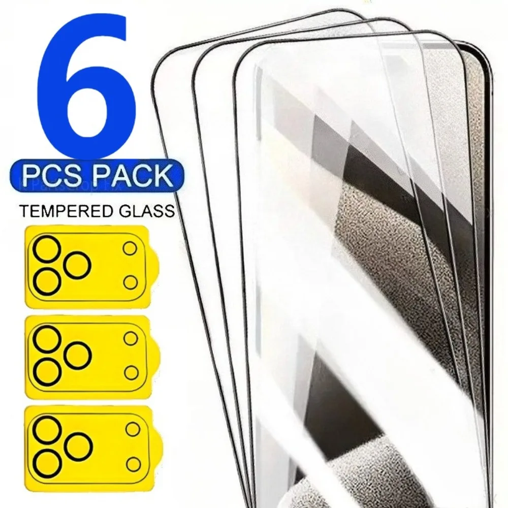 

6-in-1 Full Cover Screen Protector for iPhone 17 16 15 14 Pro Max 17 Air Camera Lens Glass for iPhone 11 12 13 Pro 16 15 14 Plus