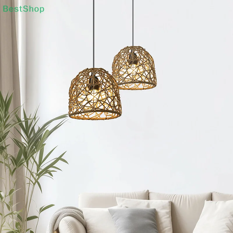 Imitation Rattan Woven Art Lampshade Plastic Rattan Chandelier Lampshade B & B Hotel Restaurant Hanging High-end Lighting
