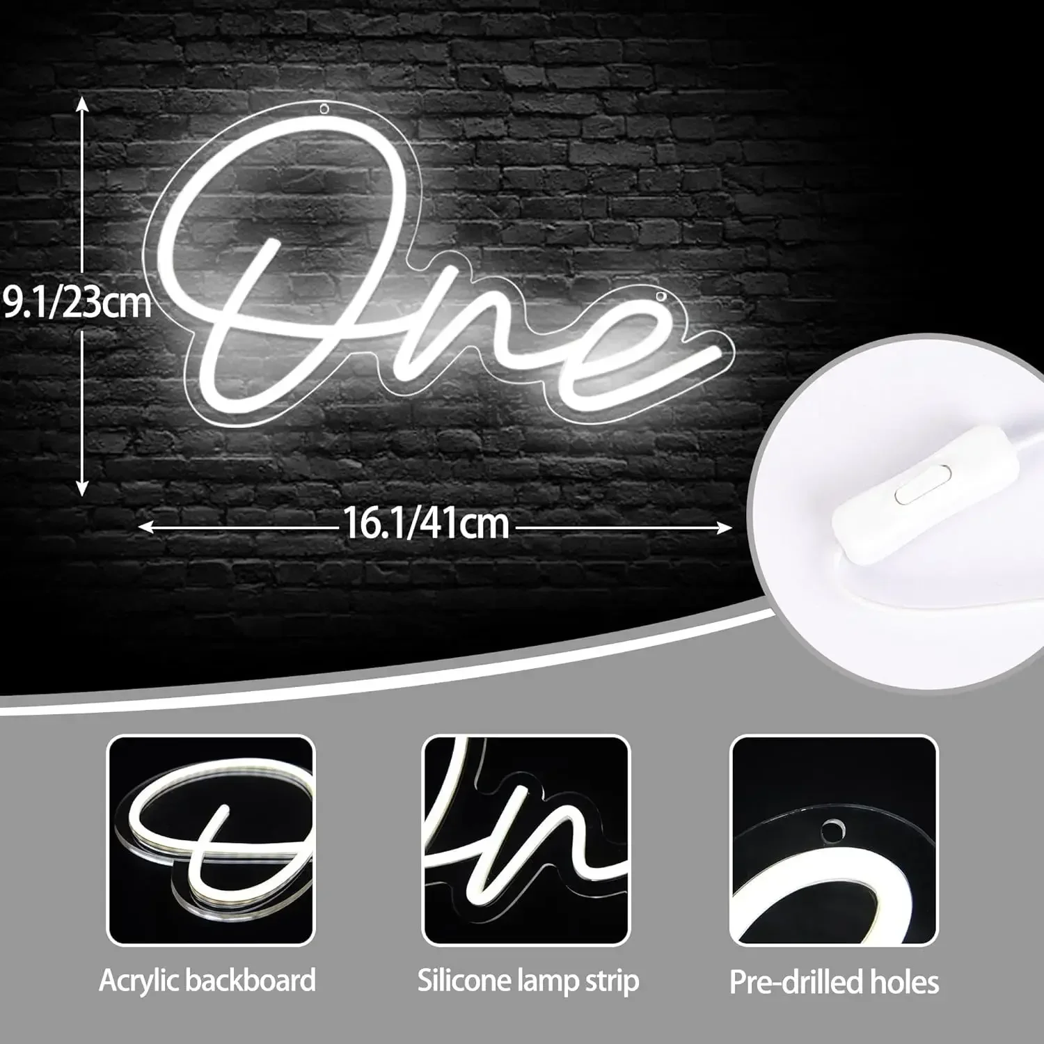 40.1*23cm One Neon Sign 1st Birthday LED Neon Light Sign for Birthday Party Wedding Gift Bedroom Night Light