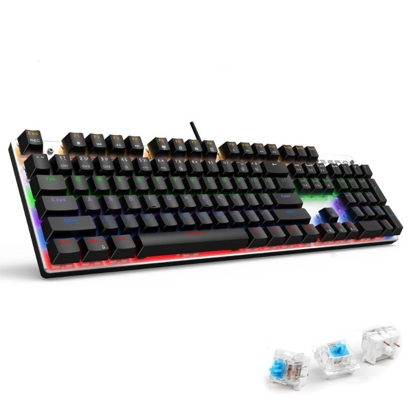 104-Key Keyboard Gaming Mechanical Keyboards RGB Backlit USB Gamer Keypad Blue/Black/Red Waterproof