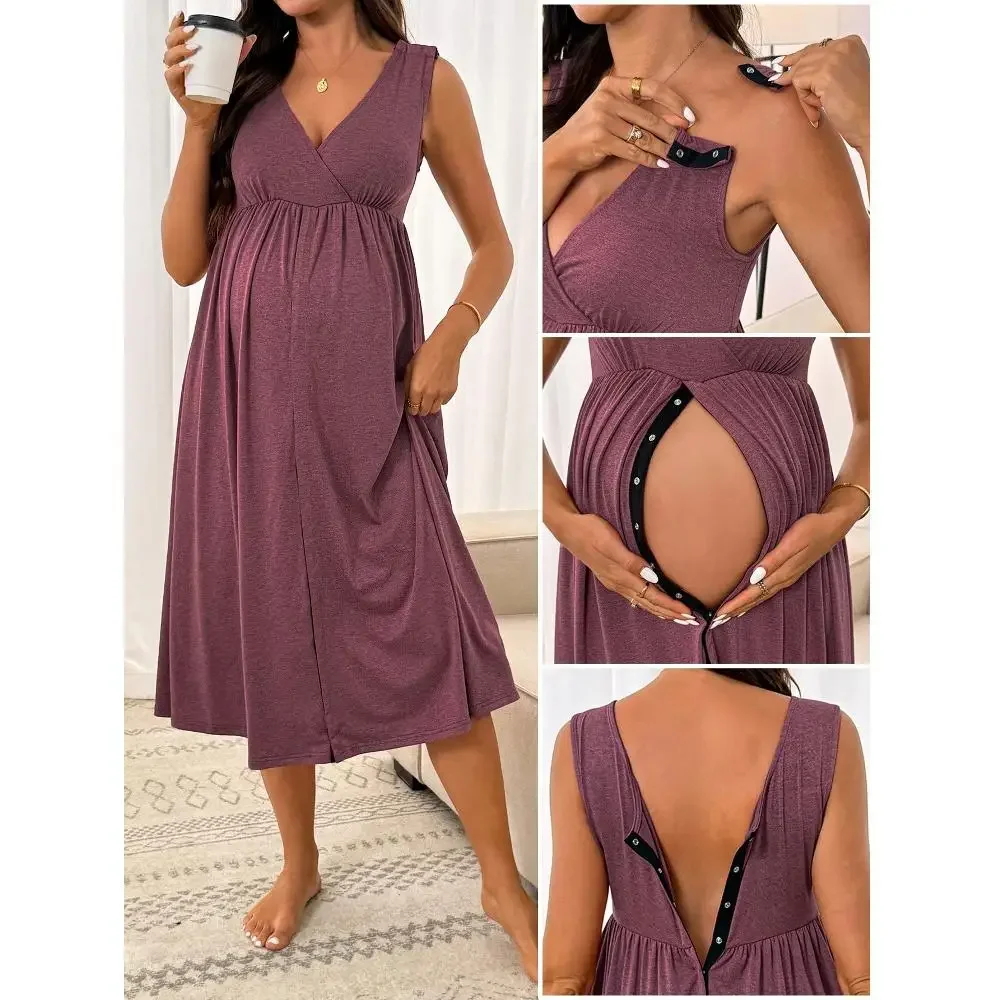 Nursing Night Gown for Breastfeeding Delivery and Hospital Wear