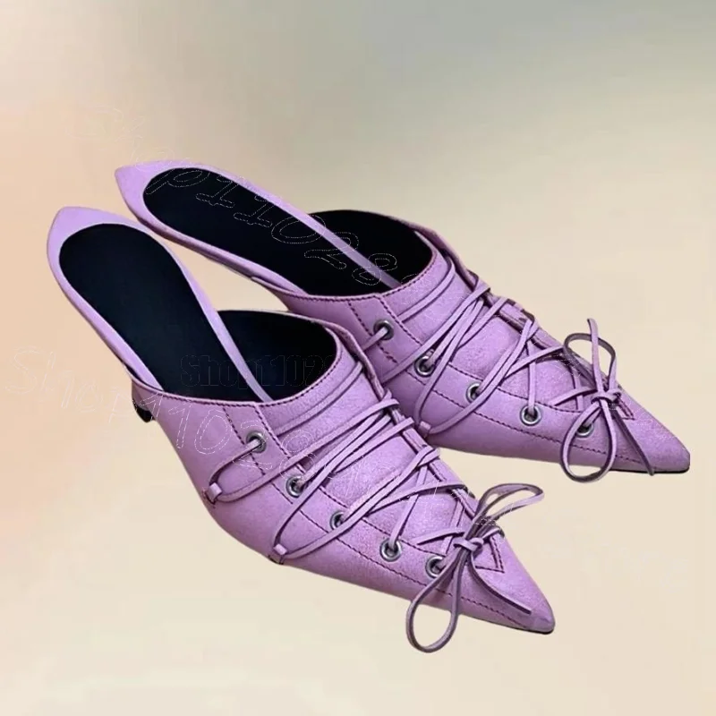 

Purple Strappy Bow Knot Pointed Toe Slippers Slip On Women Shoes Thin High Heels Party Banquet Dating 2025 Zapatos Para Mujere