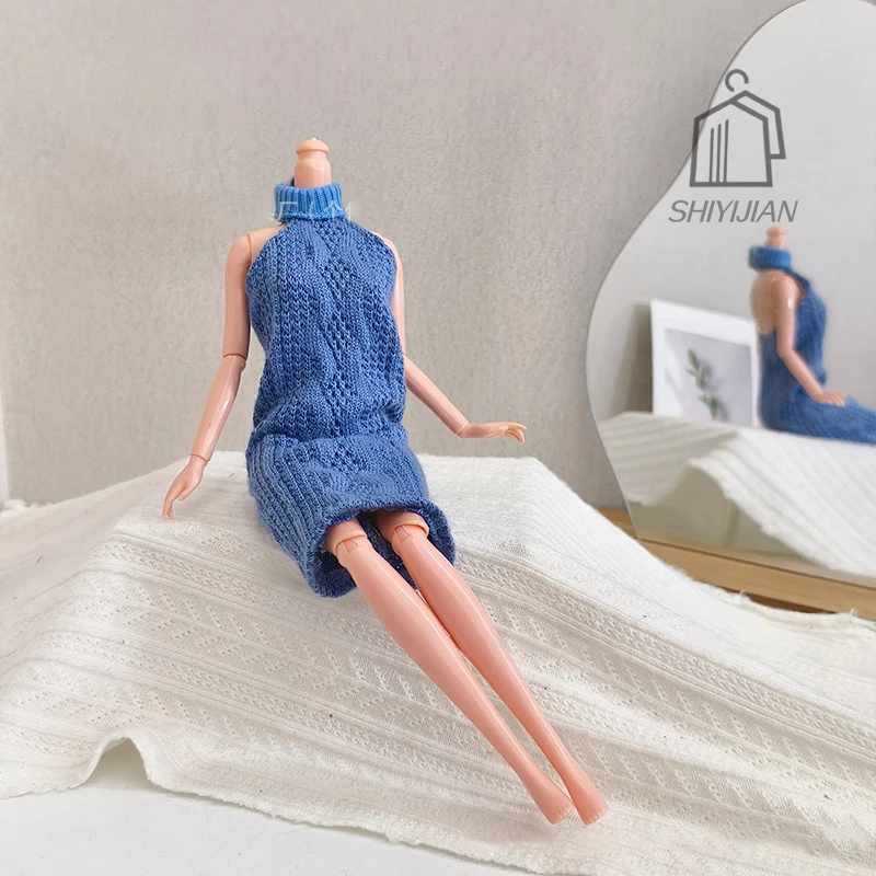 Vêtements de poupée de supermodèle FR 30cm, Simple, couleur unie, mode, col suspendu, robe tricotée pour poupée de princesse 1/6, bricolage