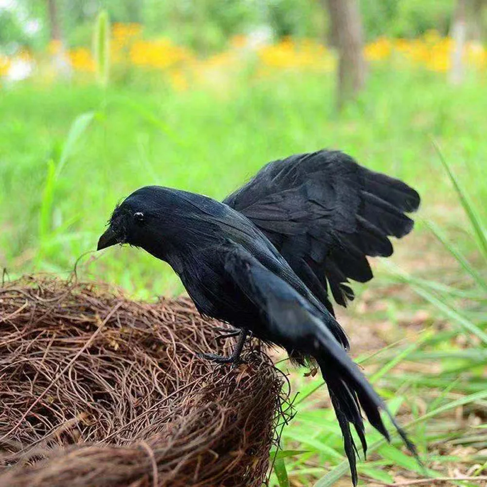 Halloween Decor Lifelike Black Feathered Raven Halloween Decor Lifesize Crow Prop for Pranks and Horror Stories 2PCS