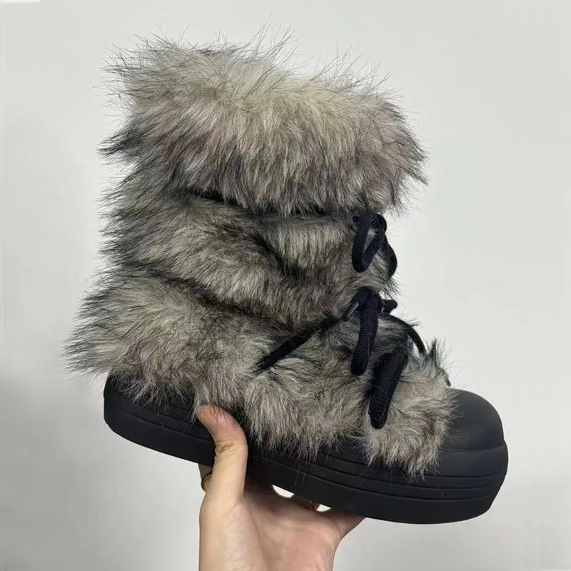 

Women'S Snow Boots Imitation Mink Hair Stitching Plus Velvet Warm Boots New Thick-Soled Women'S Cotton Boots In Winter.