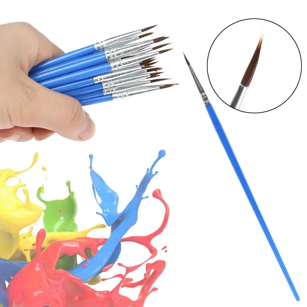 10pcs/set Crafts Painting Drawing Watercolor Nylon hair Oil Painting Brushes hook line pen