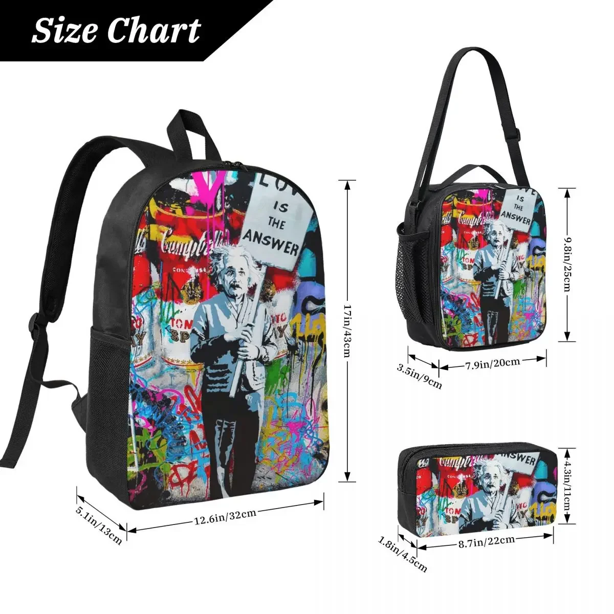 Banksy Love Is The Answer Backpack Boys Girls BookBag School Bag Computer Shoulder Bags 3ps Insulated Lunch Bag Pencil Case