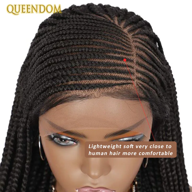 36\'\' Cornrow Braided Wigs for Women Full Lace Front Box Heart Braided Wig Synthetic Side Part Knotless Twist Braids Goddess Wig