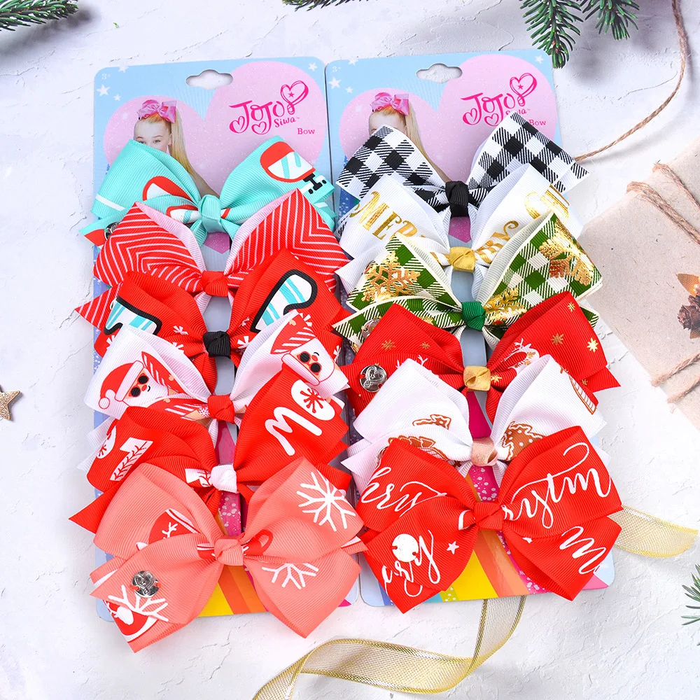 6Pcs/Set Christmas Printing JoJo Bows Hair Clip For Kids Girls Jojo Siwa Printed Ribbon Bows Hairpins Headwear Hair Accessories