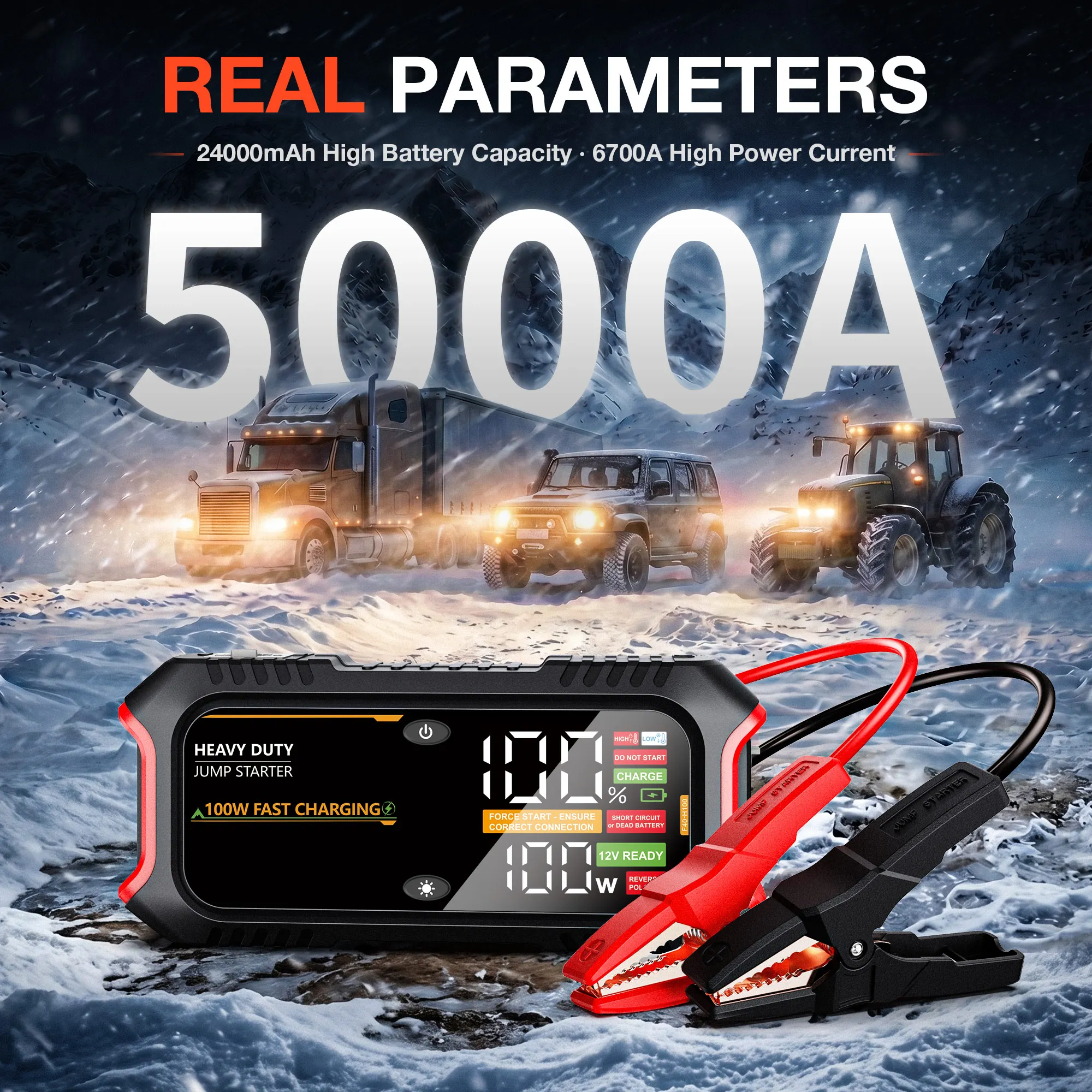 Factory Direct Portable Car Battery Starter Removable 24000mAh Battery 5000A Jump Starter Power Bank Emergency Tool Kit for 12L