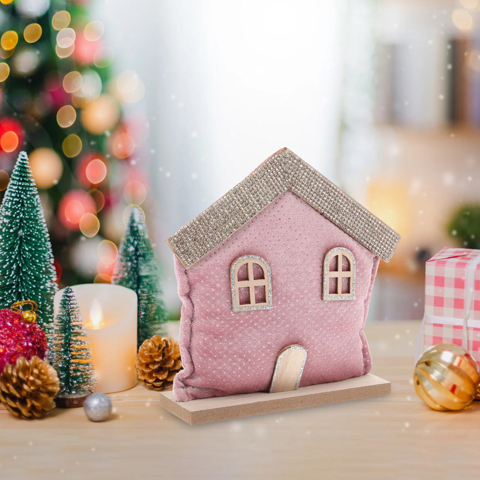 

Festive Christmas House Statue Elegant Desktop Xmas House for Living Room Shelf Winter Wonderland Tabletop Craft Decor