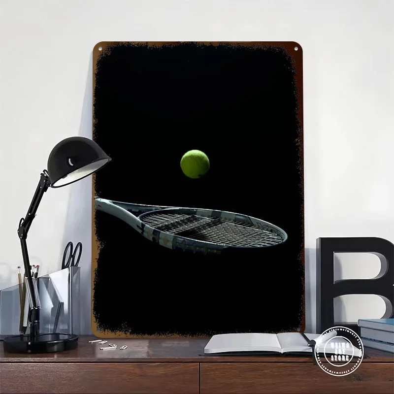 Tennis Ball and Racket Metal Poster Customized Wall Art Retro Vintage Metal Tin Signs for Modern Home Decoration Ornaments House