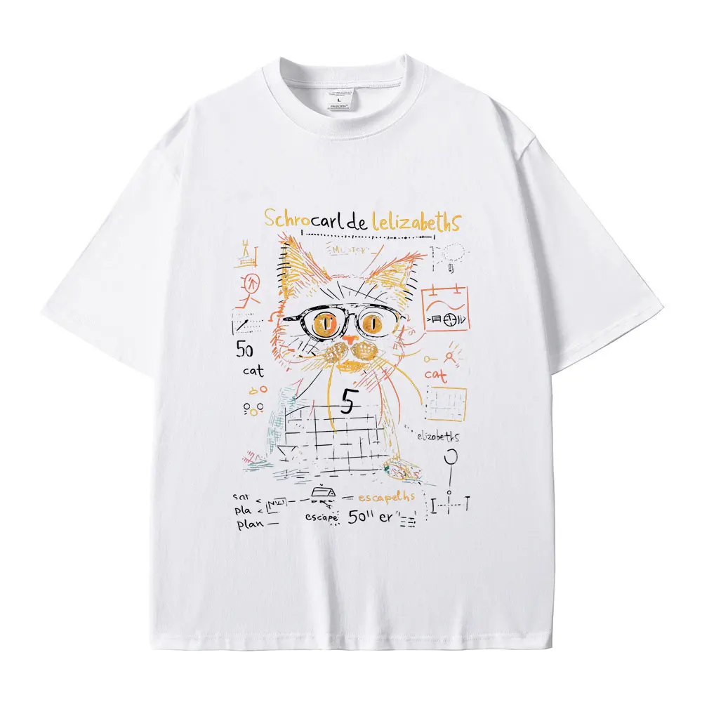 Schrodinger Cat Physics Quantum Mechanics Creative T-shirt Men Women Casual Humor Harajuku Crewneck T Shirts Male Vintage Tshirt